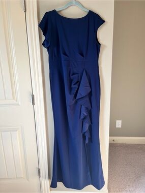 Elegant Women's Navy Blue Ruffle Evening Dress XL